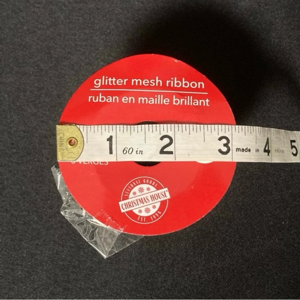Christmas House Green Glitter Mesh Craft Ribbon 2.5” x 108”